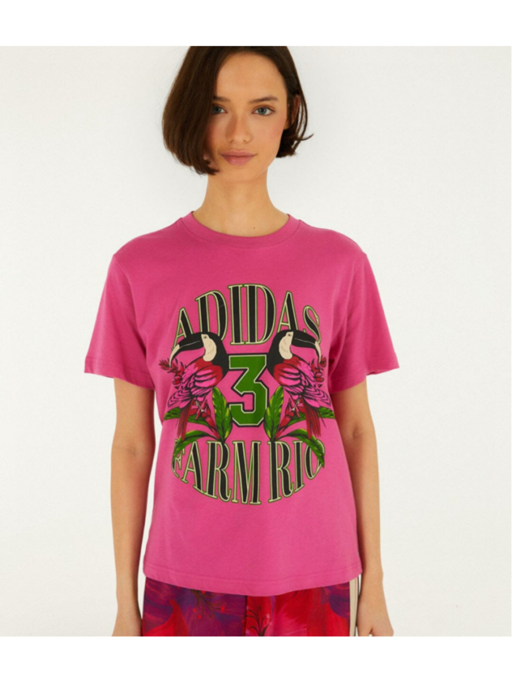 Adidas x Farm Rio Graphic Short Sleeve Tee, Size XL Pink/Green NWT